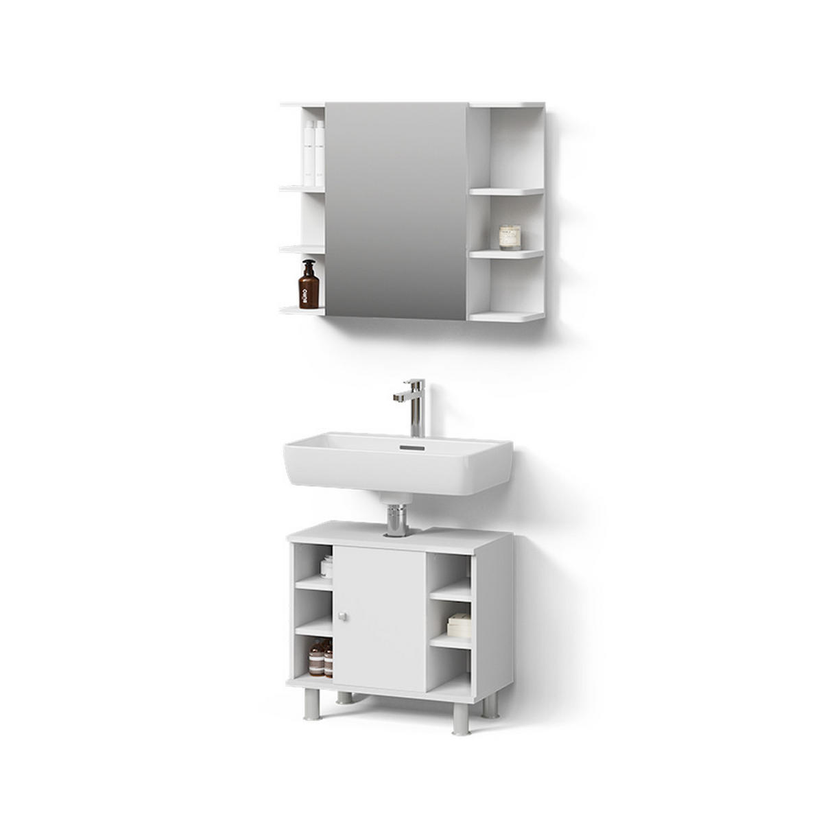 BADMÖBEL-SET Fucino Weiß 2 Teile - Weiß, Holzwerkstoff (60/54/32cm) - Livinity®