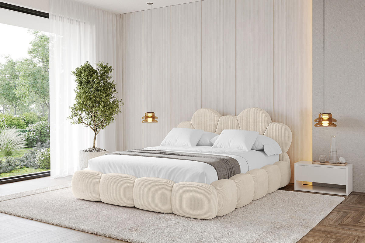 POLSTERBETT mit Bettkasten und Lattenrost, Boxbett ohne Matratze - LANA 200x200 Beige - Creme, Holzwerkstoff/Textil (200/200cm) - ALTDECOR