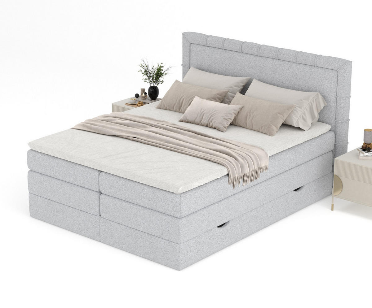 BOXSPRINGBETT Rosabel Hellgrau 180/200 cm mit Matratze und Topper - Hellgrau/Schwarz, Holz/Holzwerkstoff (180/200cm) - Maison de Reve