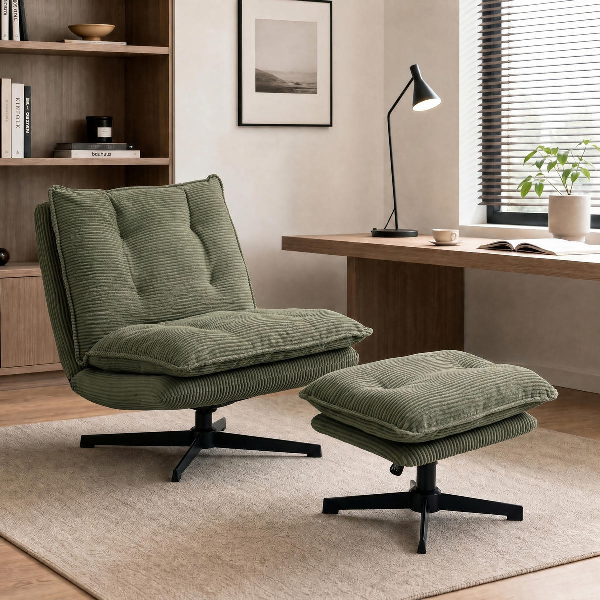 LOUNGESESSEL mit Hocker Polyester Grün - Schwarz/Grün, Textil/Metall (74/89/82cm) - HOMCOM