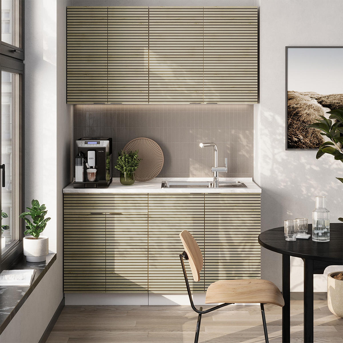 SINGLEKÜCHE Fame-Line Eiche Paneel/Weiß 140 cm ohne Arbeitsplatte - Hellbraun/Weiß, Holzwerkstoff (140/81.6/46cm) - Vicco