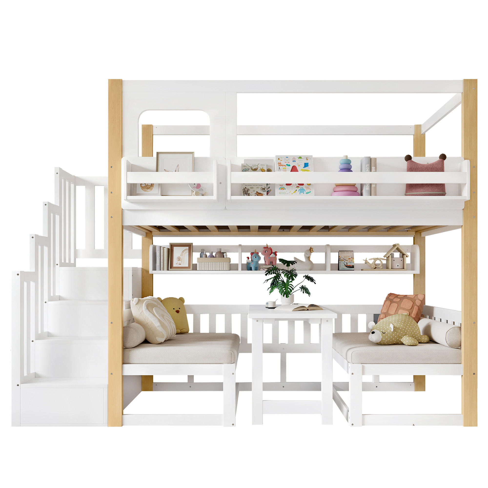 ETAGENBETT 90x200 cm Tisch Treppe Regal - Weiß, Holz (90/200cm) - LEBENLANG