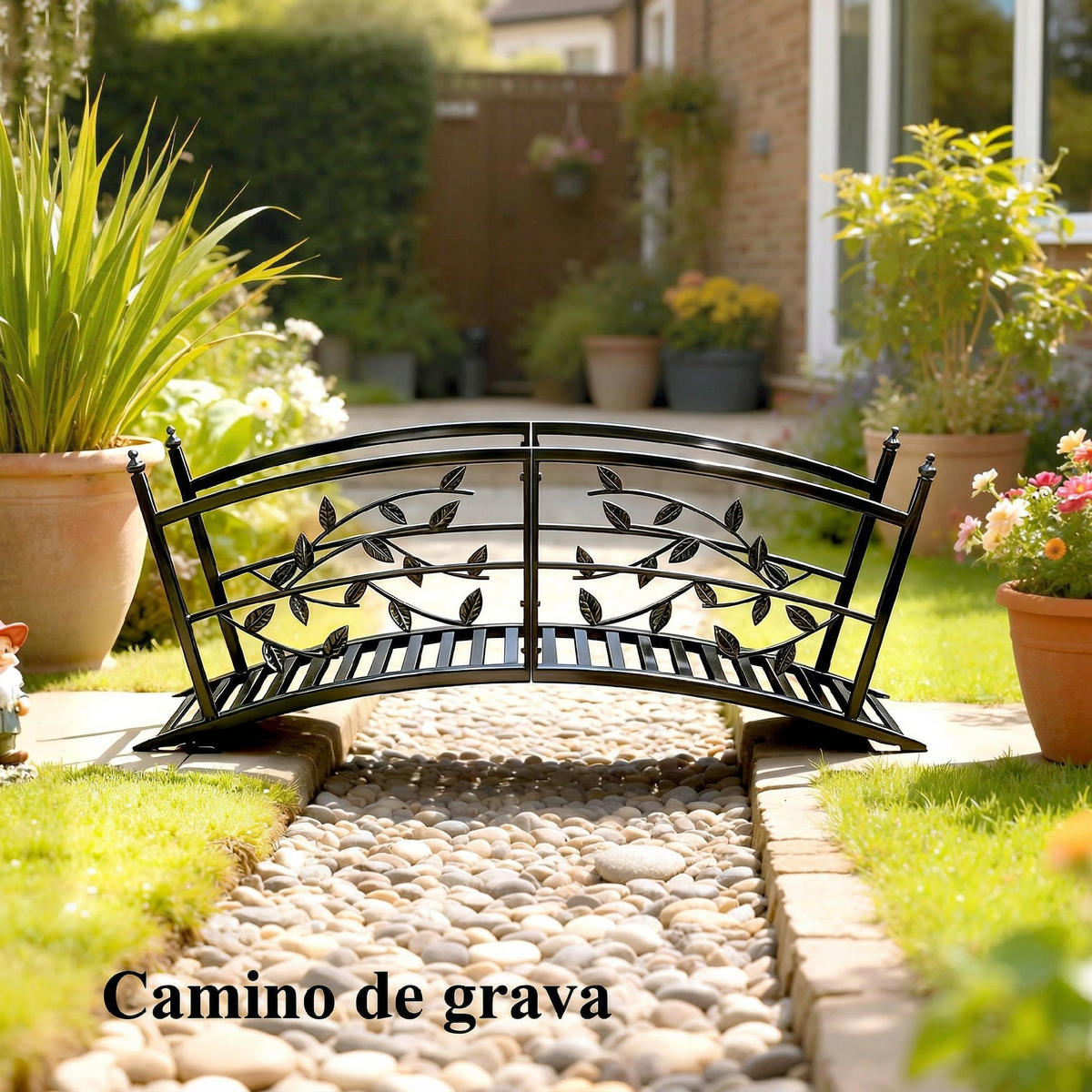 GARTENBRÜCKE,METALL Teichbrücke 1,2m Blattdekor,schwarz - Schwarz, Metall (120/51/47cm) - Vallsero