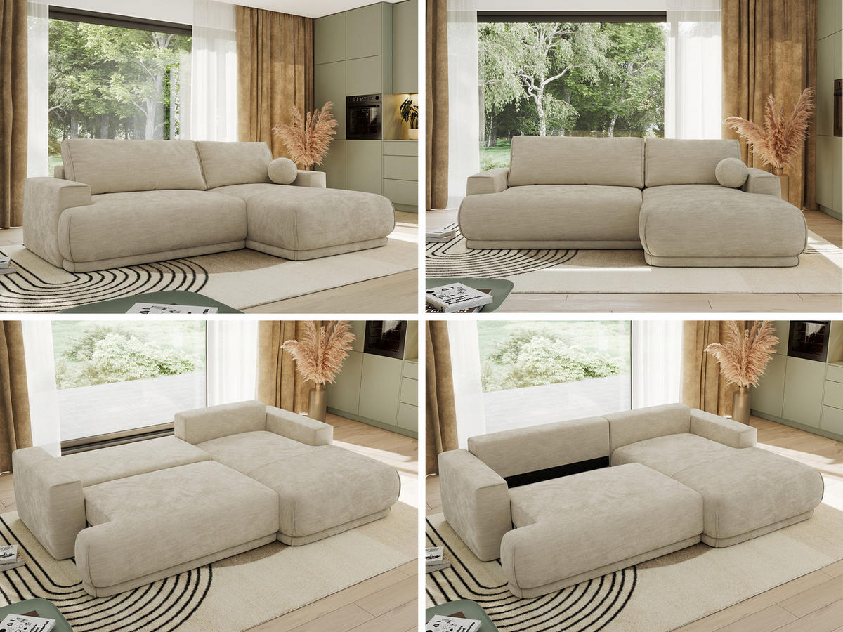 ECKSCHLAFSOFA RINA L Beige Schenille glatt - rechts - Beige/Schwarz, Kunststoff/Textil (170/267cm) - MKS