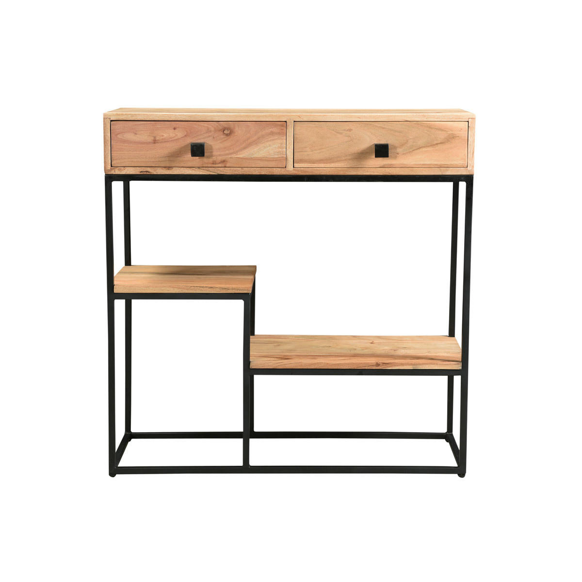 KONSOLE 2 Schubladen Akazienholz Metall L80 GRENELLE - Dunkelbraun, Holz (80/30/80cm) - Miliboo