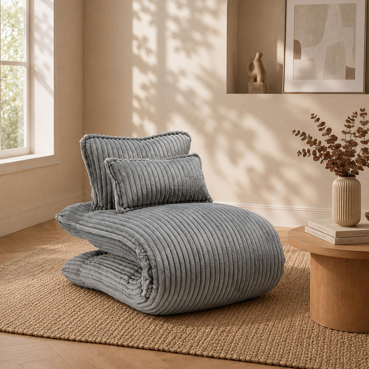 SCHLAFSESSEL 2-in-1, Cord, Metall--Rückenlehne, 227cm Länge, Beige - Grau, Textil/Metall (74.5/78.5/107cm) - LVHOM