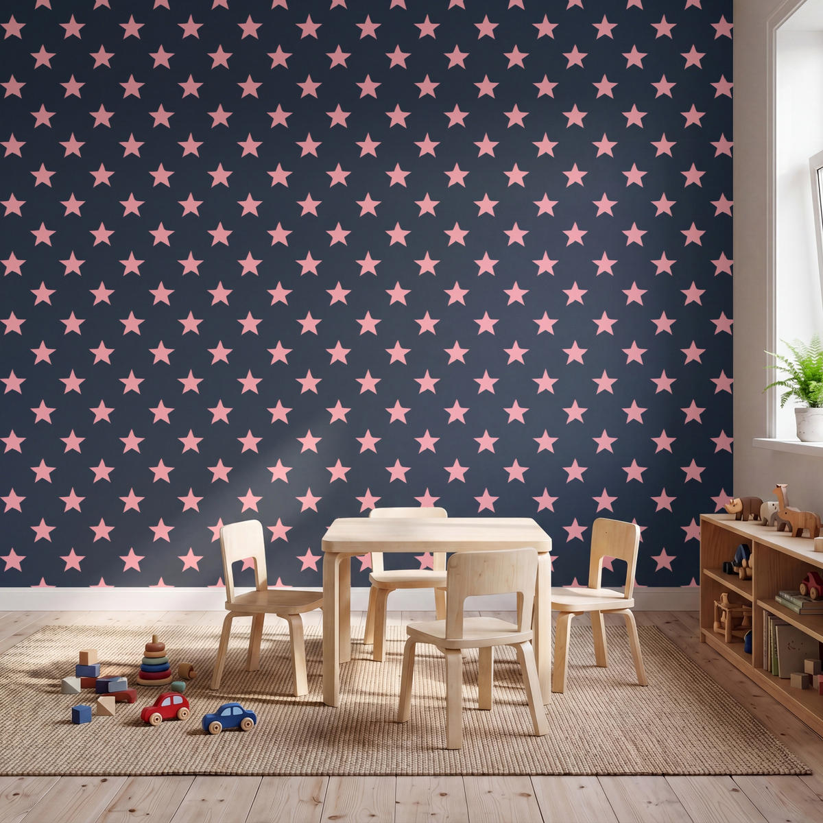 KINDERTAPETE - Muster - Sterne - Rosa - 350x280 cm - Anthrazit, Papier (350/280cm) - OnlyWow