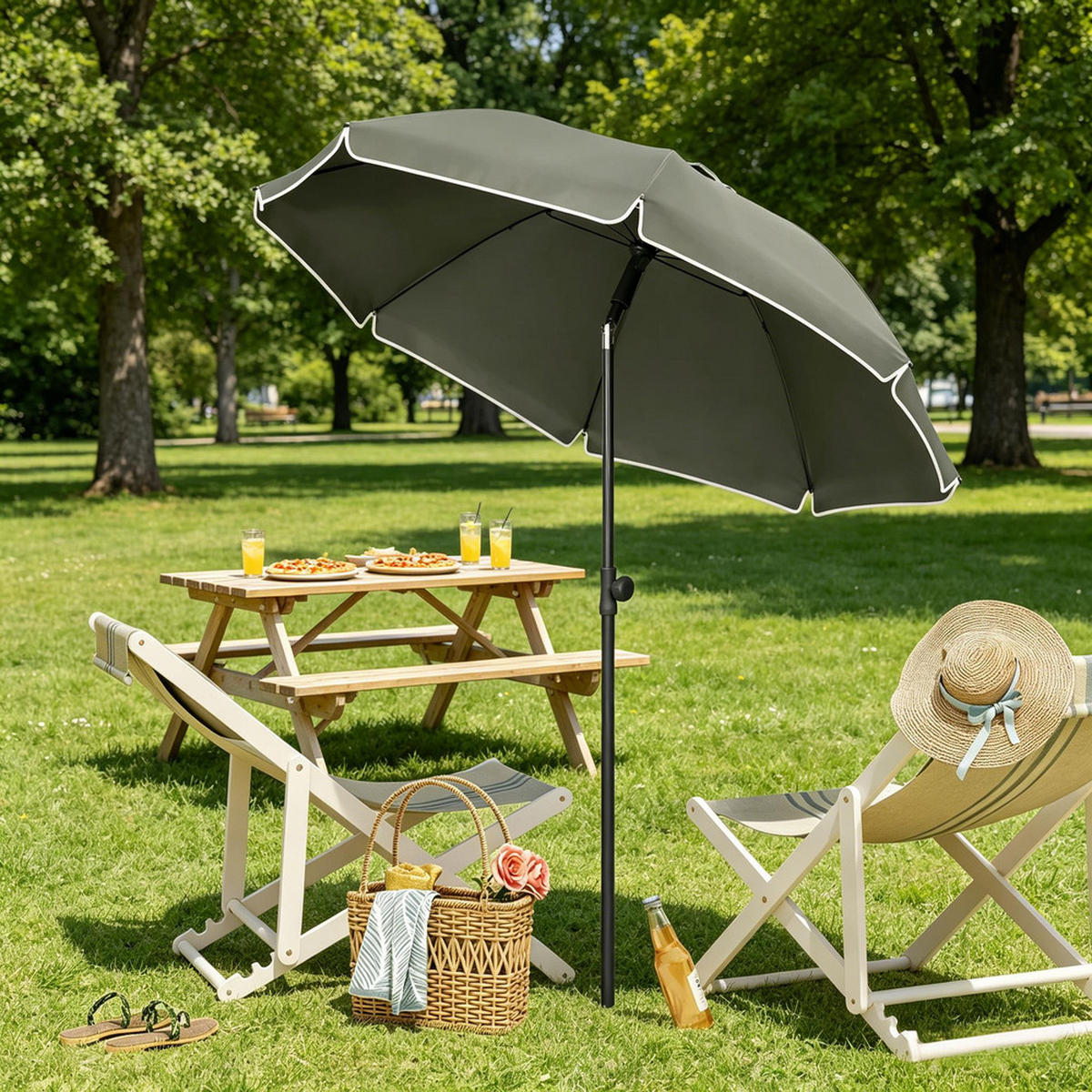 SONNENSCHIRM Metallgestell 135cm Grau Höhenverstellbar Neigbar - Grau, Textil (155/135cm) - Raelunyi