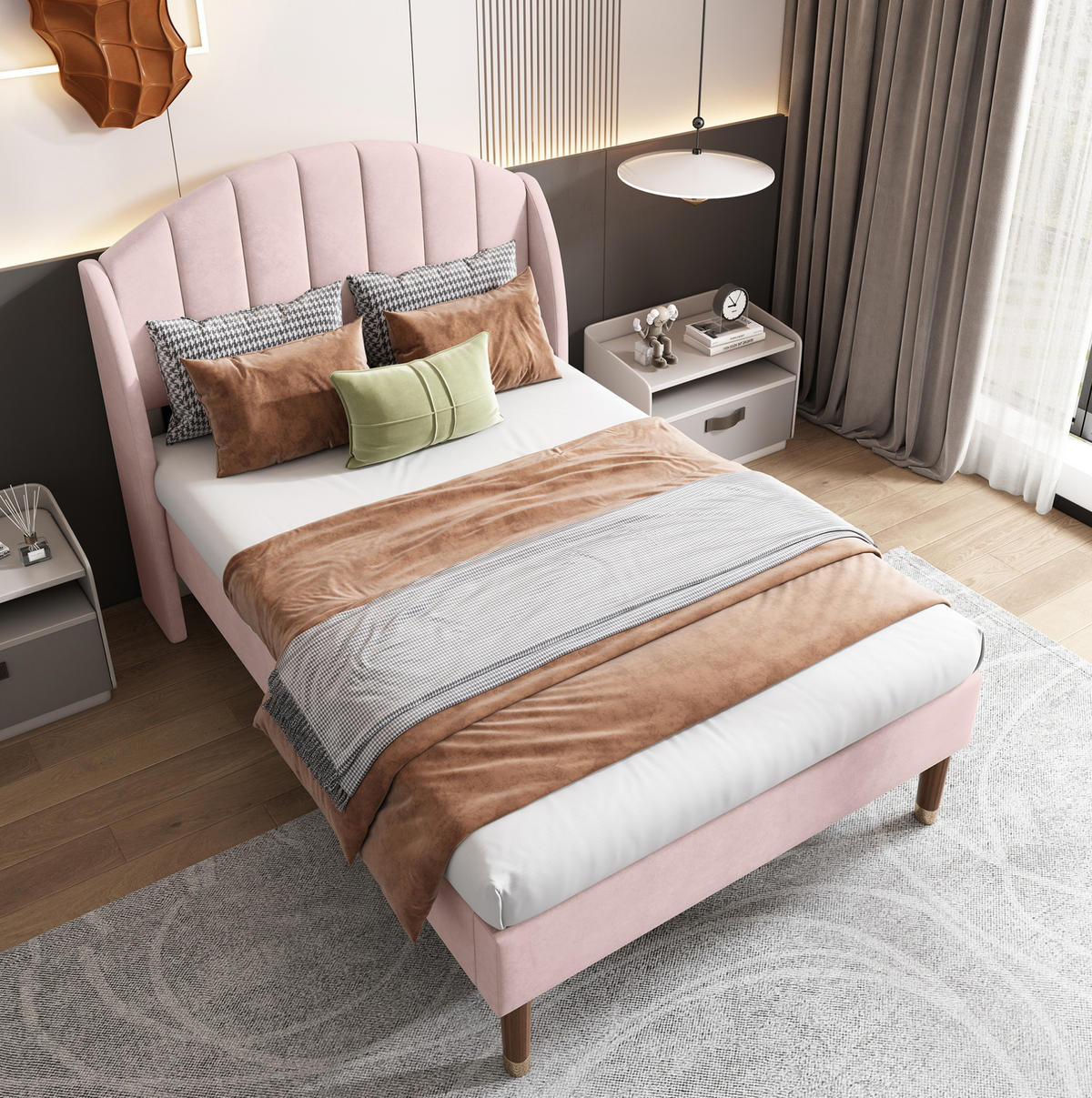 BETT mit Lattenrost und Kopfteil 90x200 cm Samt Pink - Pink, Metall (90/200cm) - Meubliv