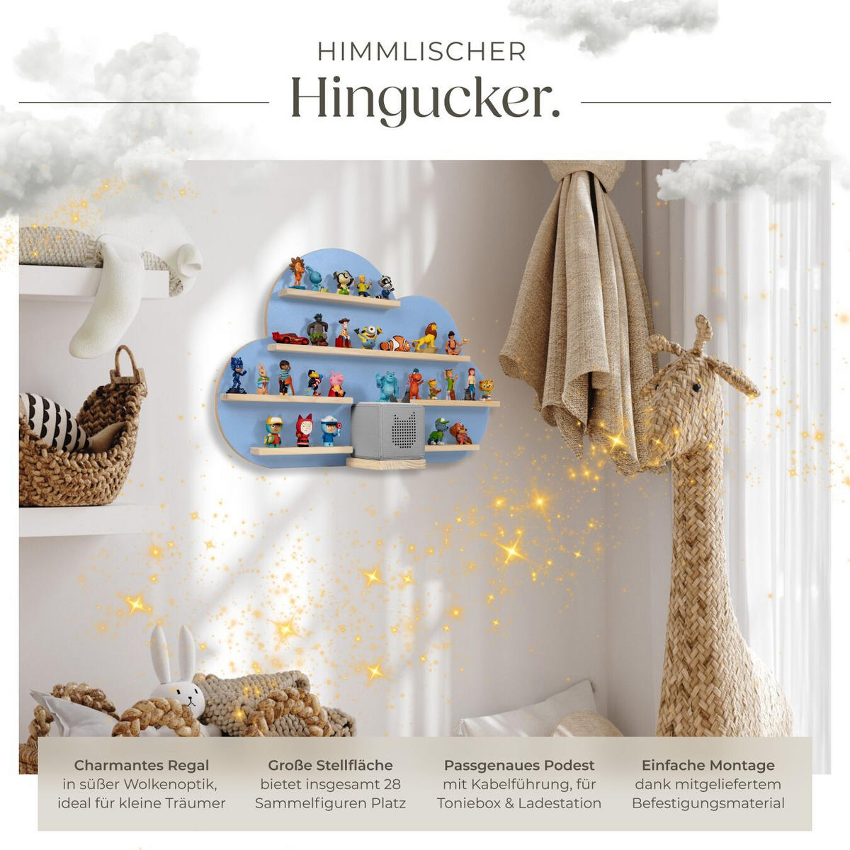 WANDREGAL für Toniebox, mit Magnetstreifen, blau - Blau, Holz (76/50/15.5cm) - tectake