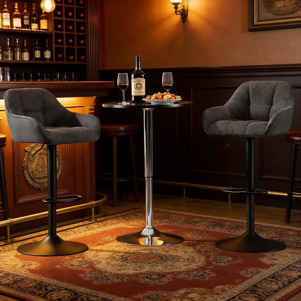 BARHOCKER 2er-Set höhenverstellbar 63-84 cm Chenille Dark Gray - Dunkelgrau, Metall (52/109/50cm) - Meubliv