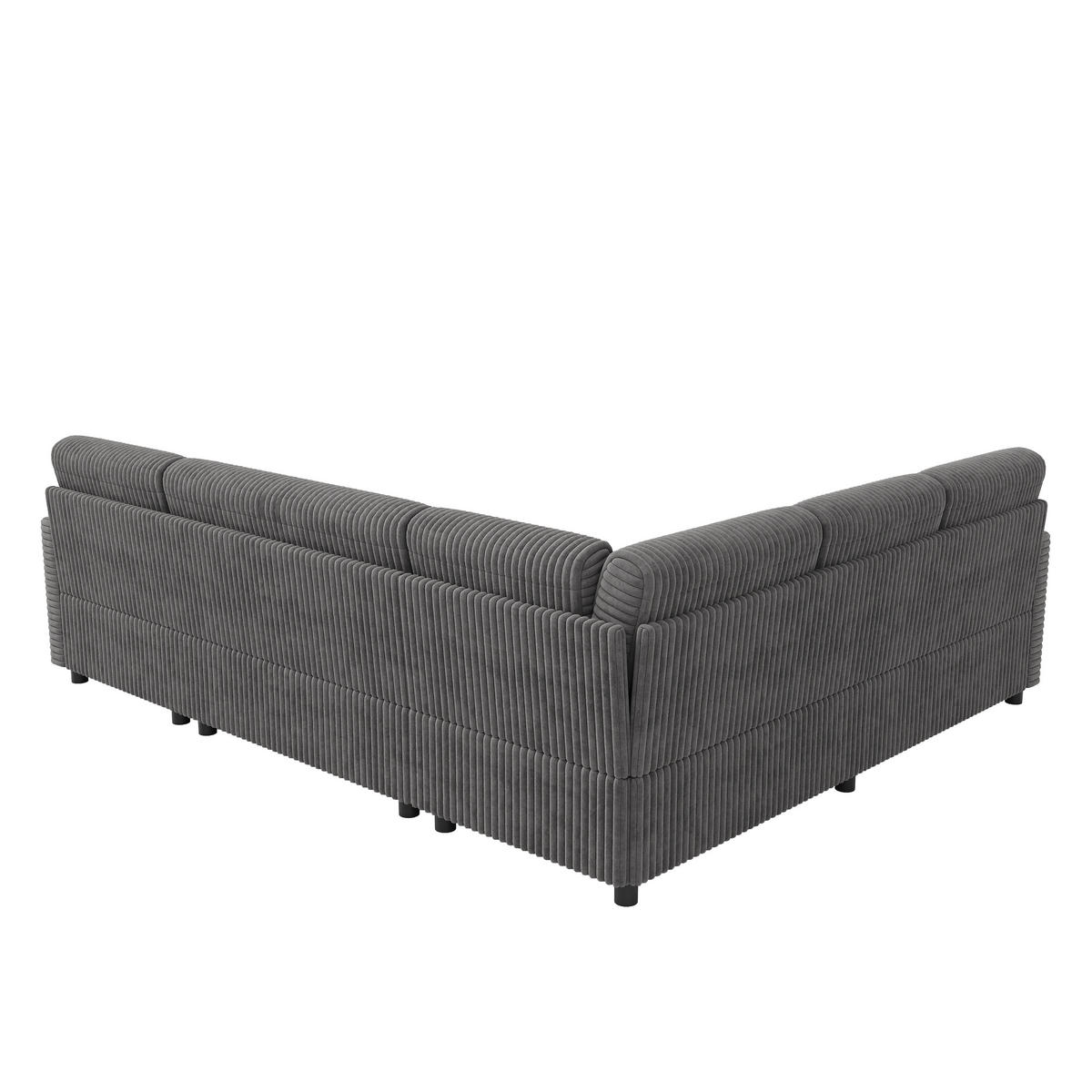 SOFA U Oblik na Razvlačenje Cord 220x274x85 cm Siva - siva, tekstil (274/85/220cm) - FLIEKS
