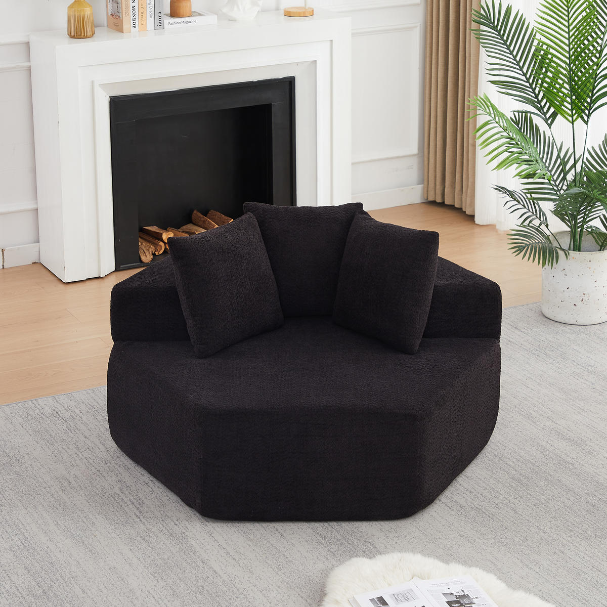 SESSEL DE-34513 sechseckig mit 3 Kissen Schwarz - Schwarz, Textil (122/76/138cm) - ComfortXL
