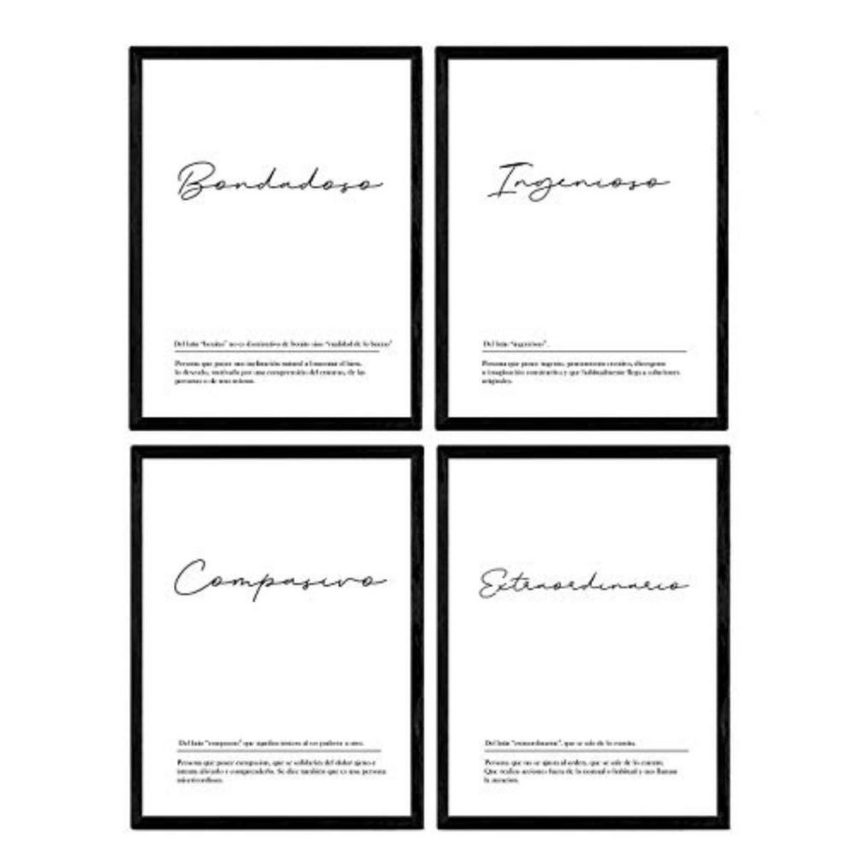 POSTER Set mit 4 Wortdefinitionen zu männlichen Paar Jahrgang A3 Schwarzer Rahmen - Schwarz, Papier (29.7/3cm) - Nacnic