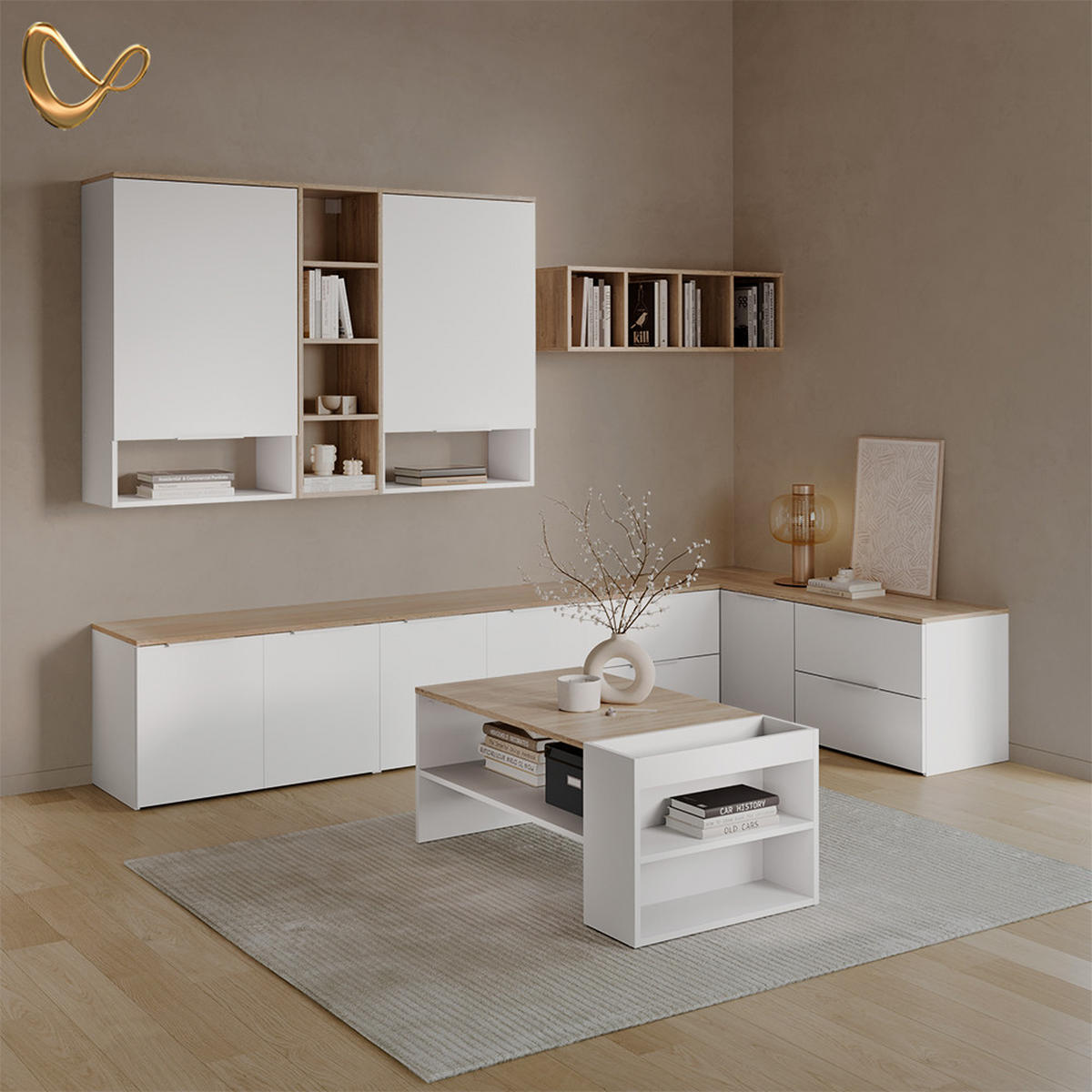 COUCHTISCH Piave Weiß/Sonoma mit Regalen - Weiß/Sonoma Eiche, Holzwerkstoff (55/100/42cm) - Livinity®