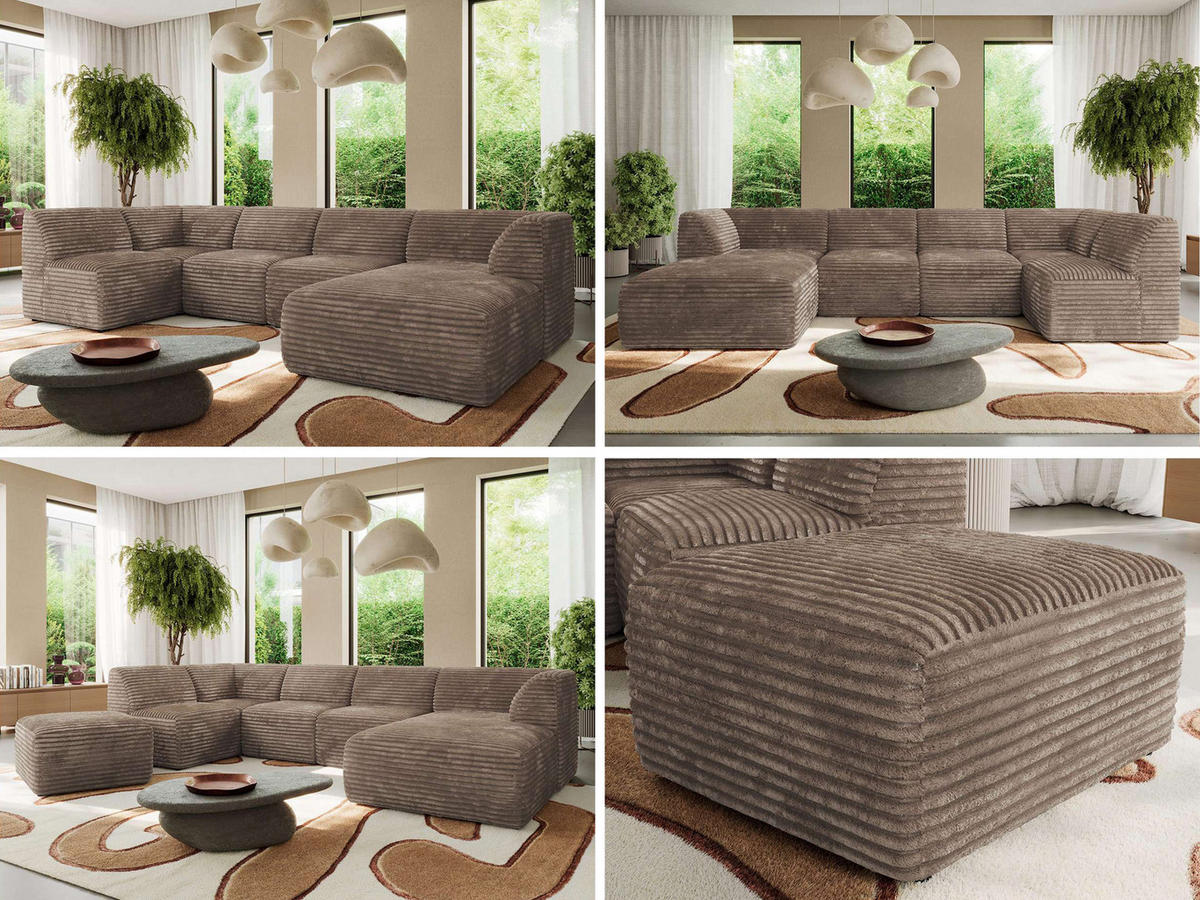 WOHNLANDSCHAFT MODARO U 6M - Braun Cord - Rechts - Schwarz/Braun, Textil (345/78/180cm) - MKS