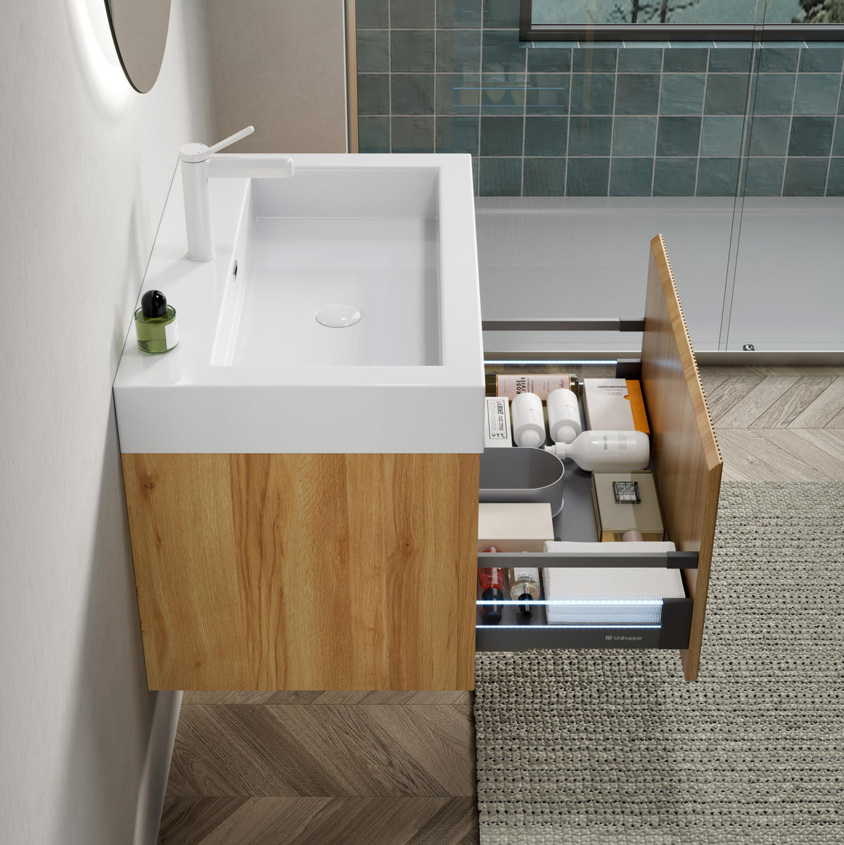 WASCHTISCH mit Becken 70 cm Natural Wood/White - Naturfarben, Holzwerkstoff (46/50/70cm) - Beauniv