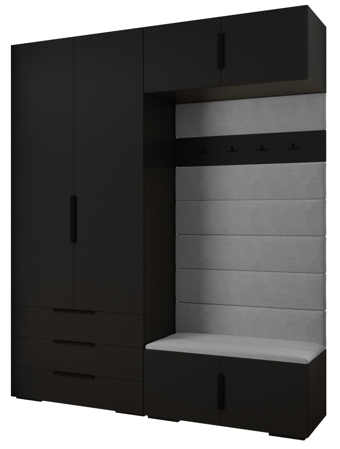 Abiks Möbel Garderoben-Set Schwarz, Grau, Schwarz 200x236.7x47 cm