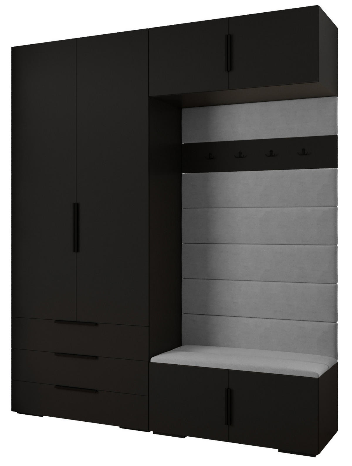 GARDEROBEN-SET 236,7/200/47 - Schwarz/Grau, Holz/Kunststoff (200/236.7/47cm) - Abiks Möbel