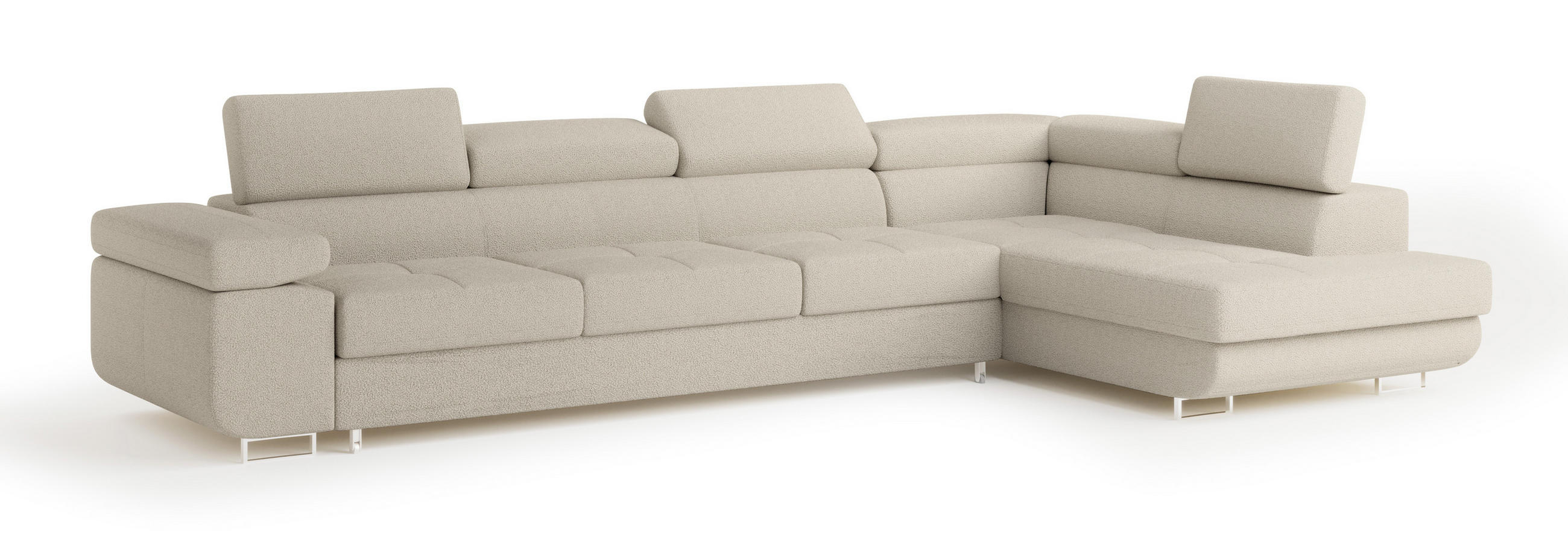 ECKSOFA VICENTE Beige Boucle-Stoff mit Schlaffunktion - Beige, Holz (346/202cm) - MASSENO