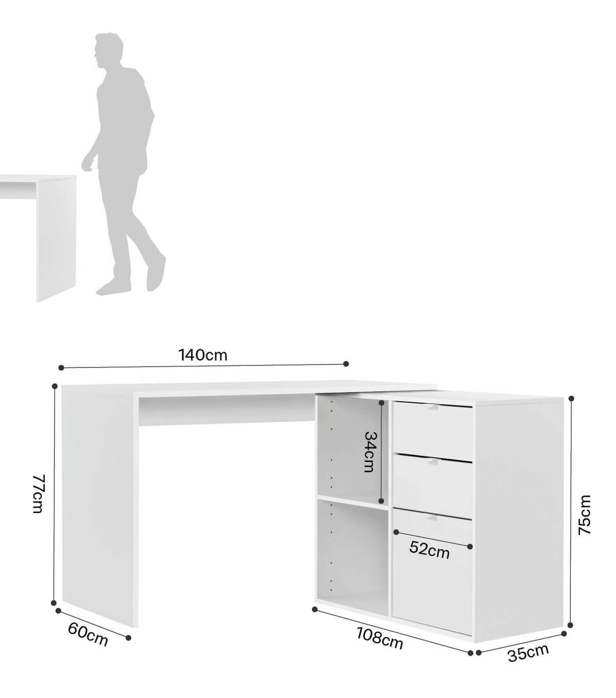 ECKSCHREIBTISCH Der Produktive - Weiß, Holzwerkstoff (108/138/77cm) - Mokebo