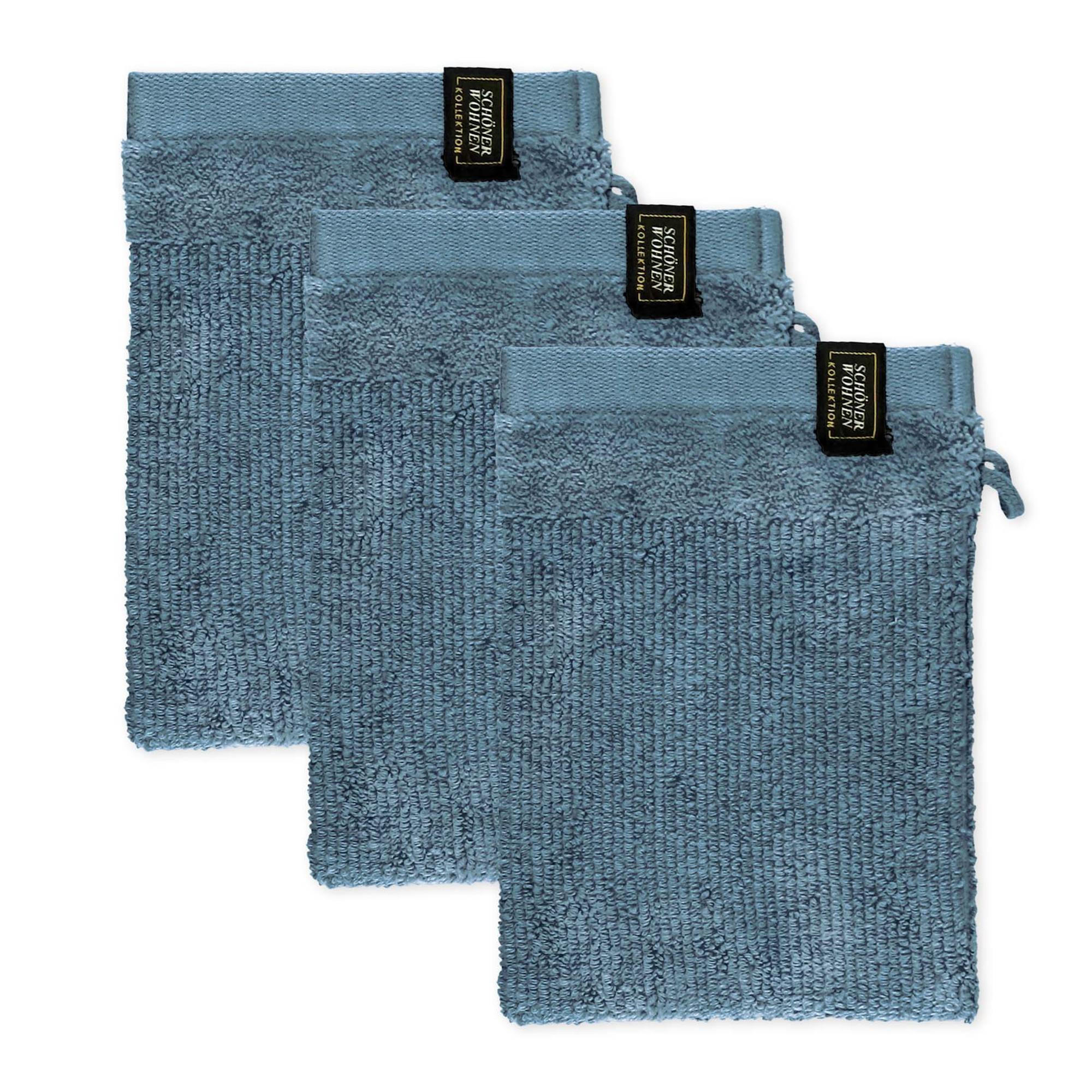 WASCHHANDSCHUH BAUMWOLLE SENSE 3ER SET - Blau, Textil (16/21cm) - Schöner Wohnen