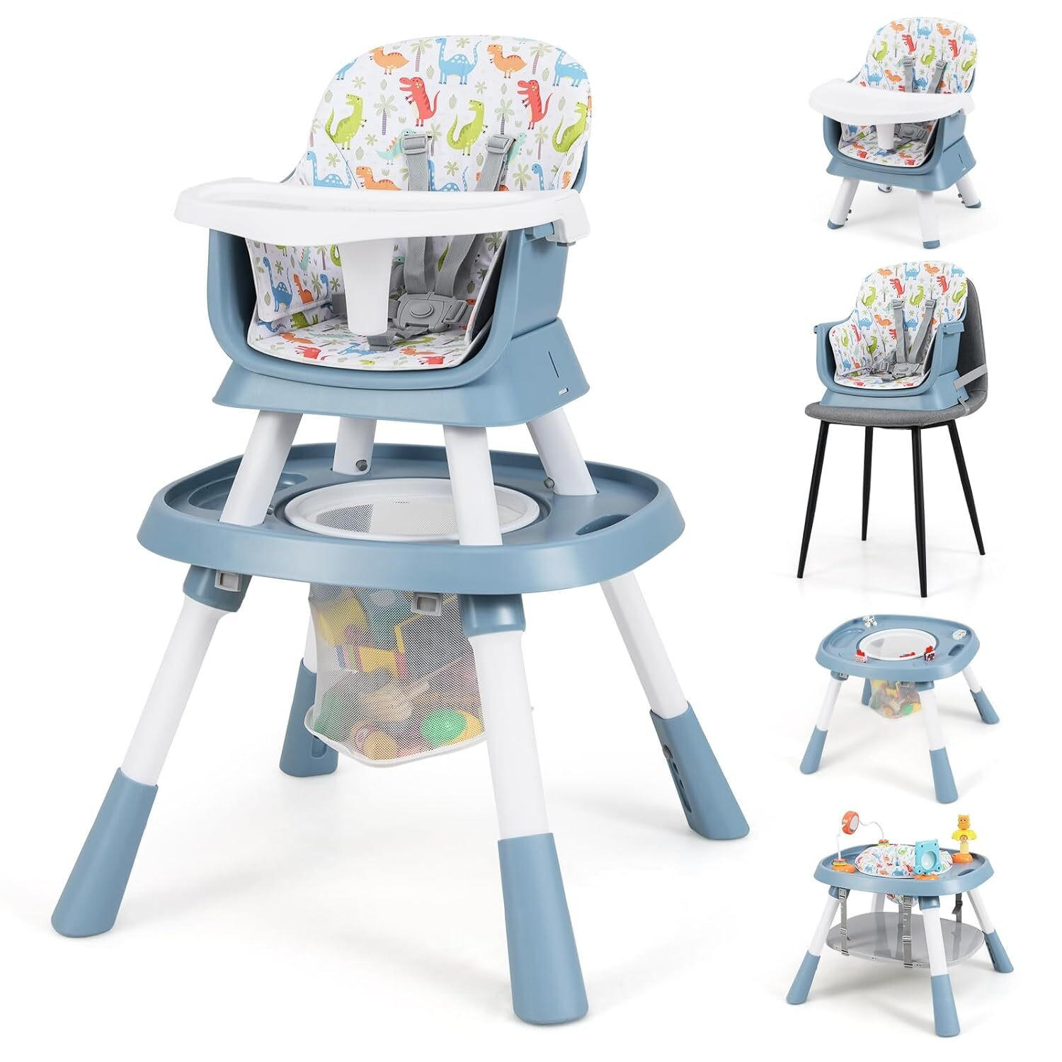 BABYHOCHSTUHL mit abnehmbarem Tablett rosa - Blau, Kunststoff (60/93/60cm) - COSTWAY