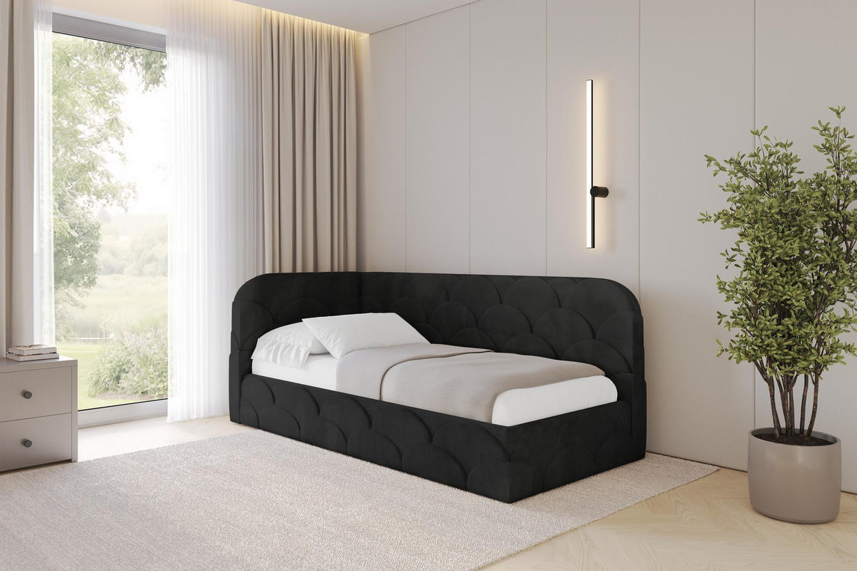 EINZELLBETT Jugendbett mit Bettkasten, Rechts - ELRY 100x200 Schwarz - Anthrazit, Holzwerkstoff/Textil (100/200cm) - ALTDECOR