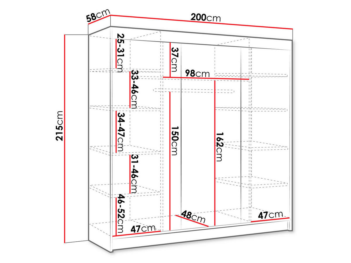 SCHWEBETÜRENSCHRANK Derby I - Multicolor, Holzwerkstoff/Metall (200/215/58cm) - MIRJAN24