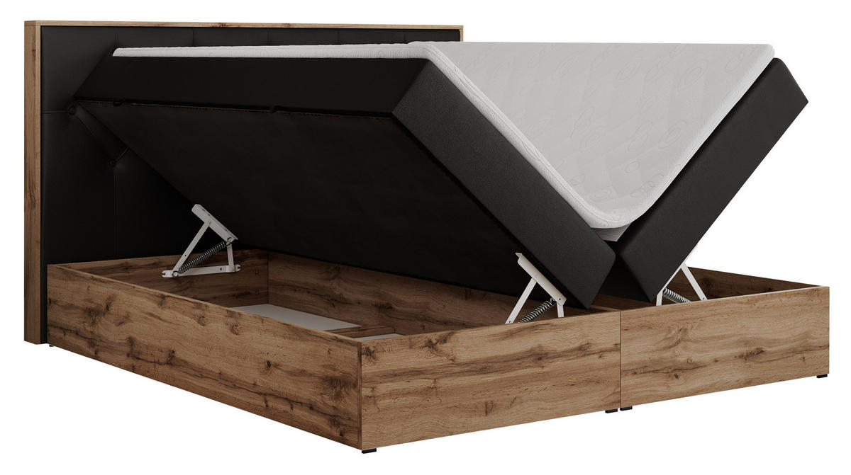 BOXBETT VENETO 140/200 Schwarz Kunstleder - H3 - Schwarz, Holz/Textil (140/200cm) - MKS
