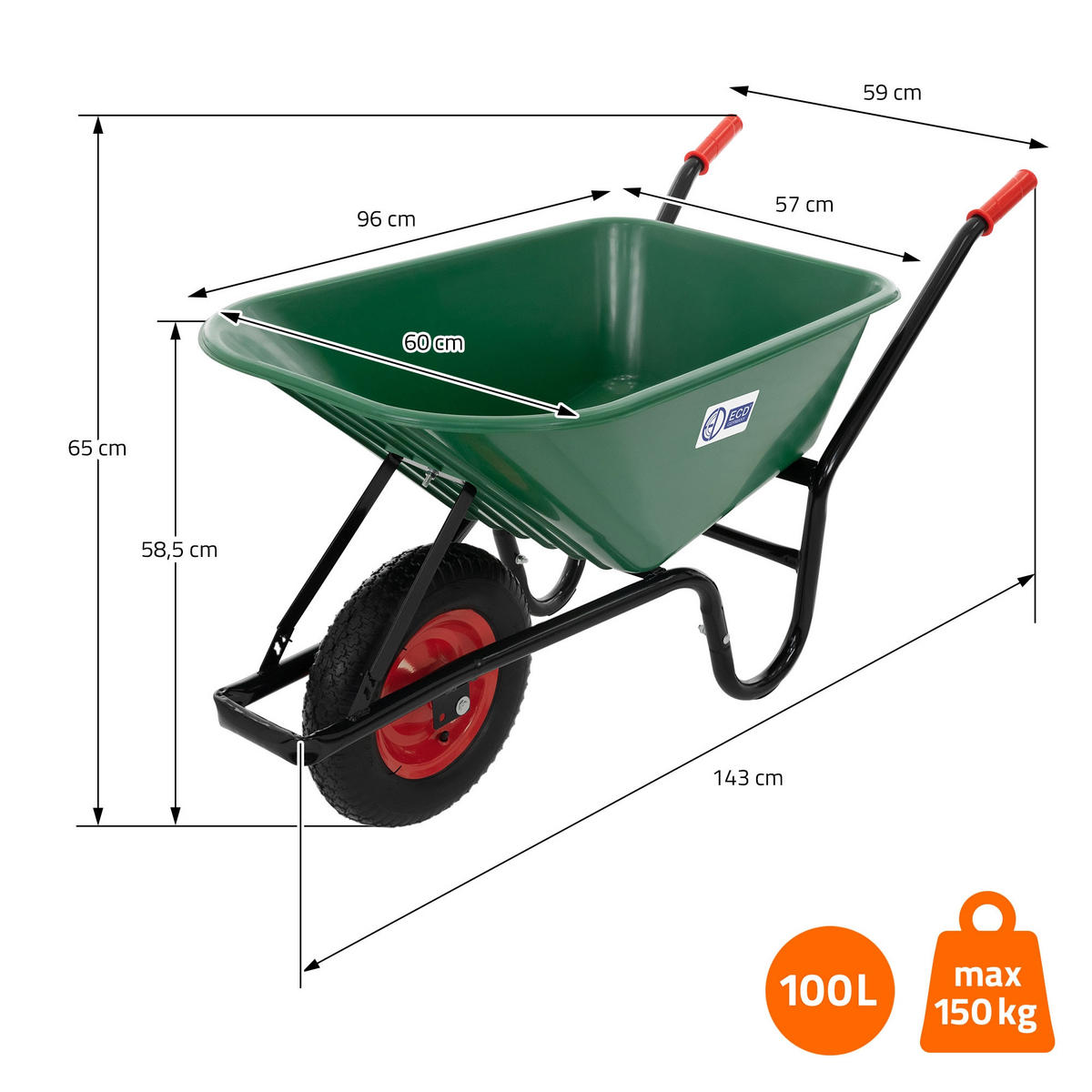 SCHUBKARRE - Grün, Kunststoff (60/65/143cm) - ECD-Germany