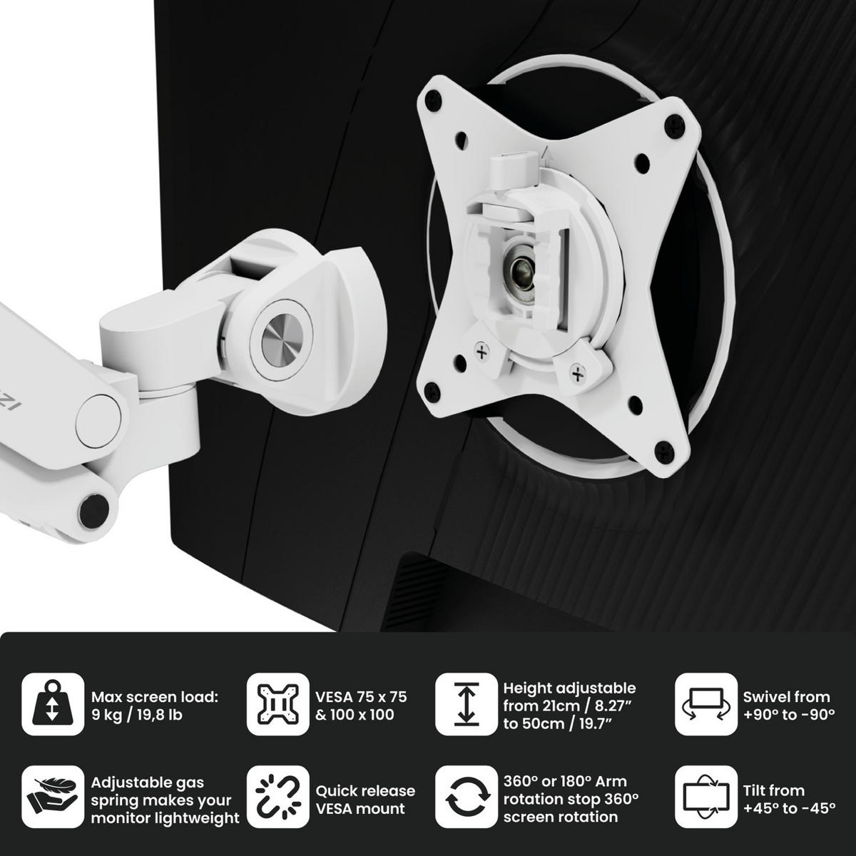 MONITORARM Alzare Neo Duo Weiß - Weiß, Metall (51/99/50cm) - Arozzi