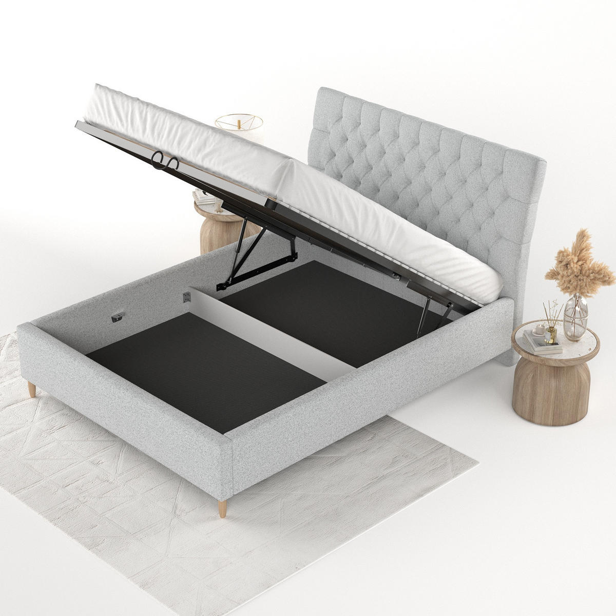 POLSTERBETT Lira 160/200 cm Hellgrau im Riva Stoff - Hellgrau/Naturfarben, Holz/Holzwerkstoff (160/200cm) - AltaBeds