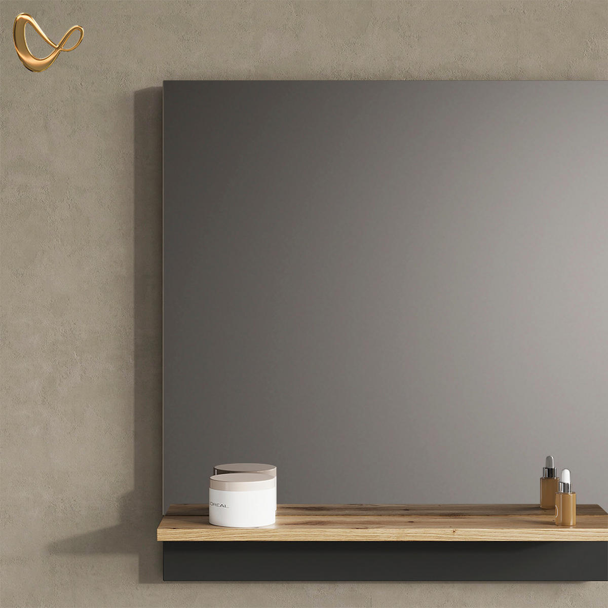 BADSPIEGEL Timavo Anthrazit 60 x 67 cm mit Regal - Anthrazit/Eiche Artisan, Holzwerkstoff (60/67/14cm) - Livinity®