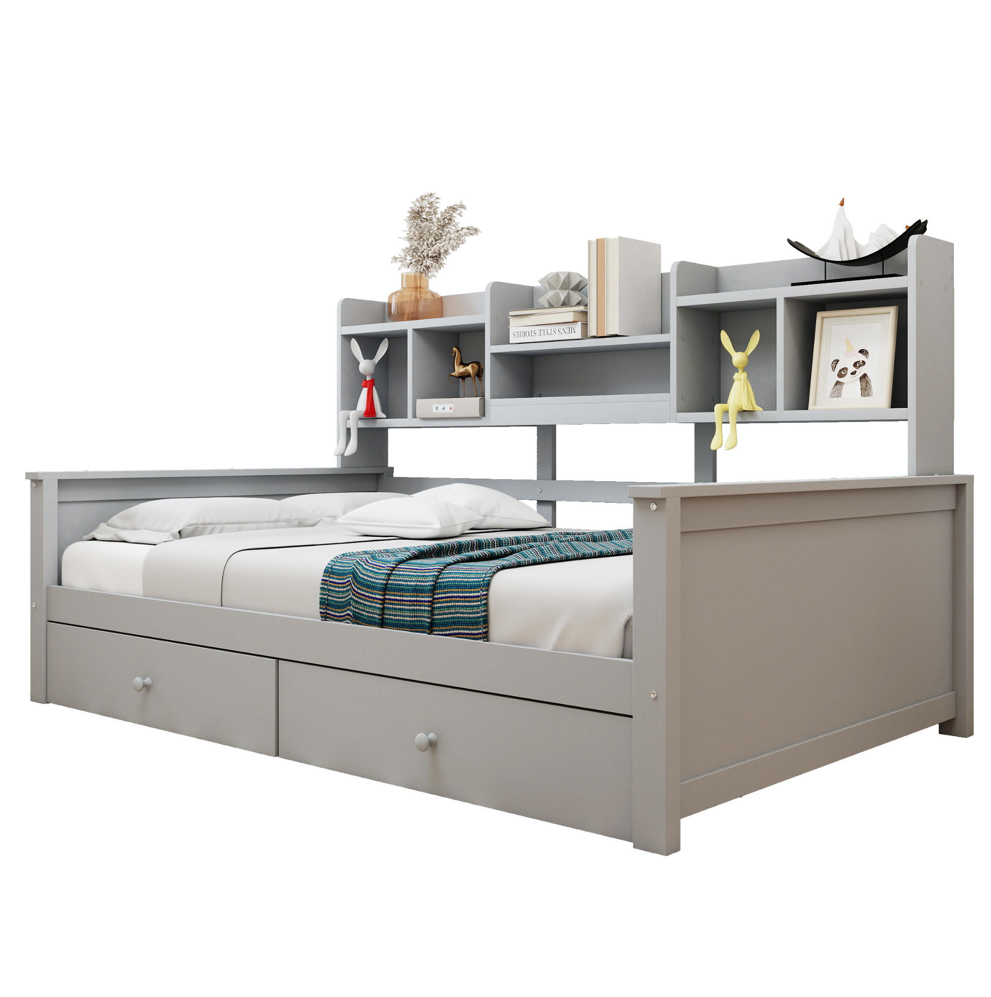 BETT-SOFA mit 2 Schubladen und Ablagefächern 90x200 cm Grau/Weiß - Grau, Holzwerkstoff (90/200cm) - Beauniv
