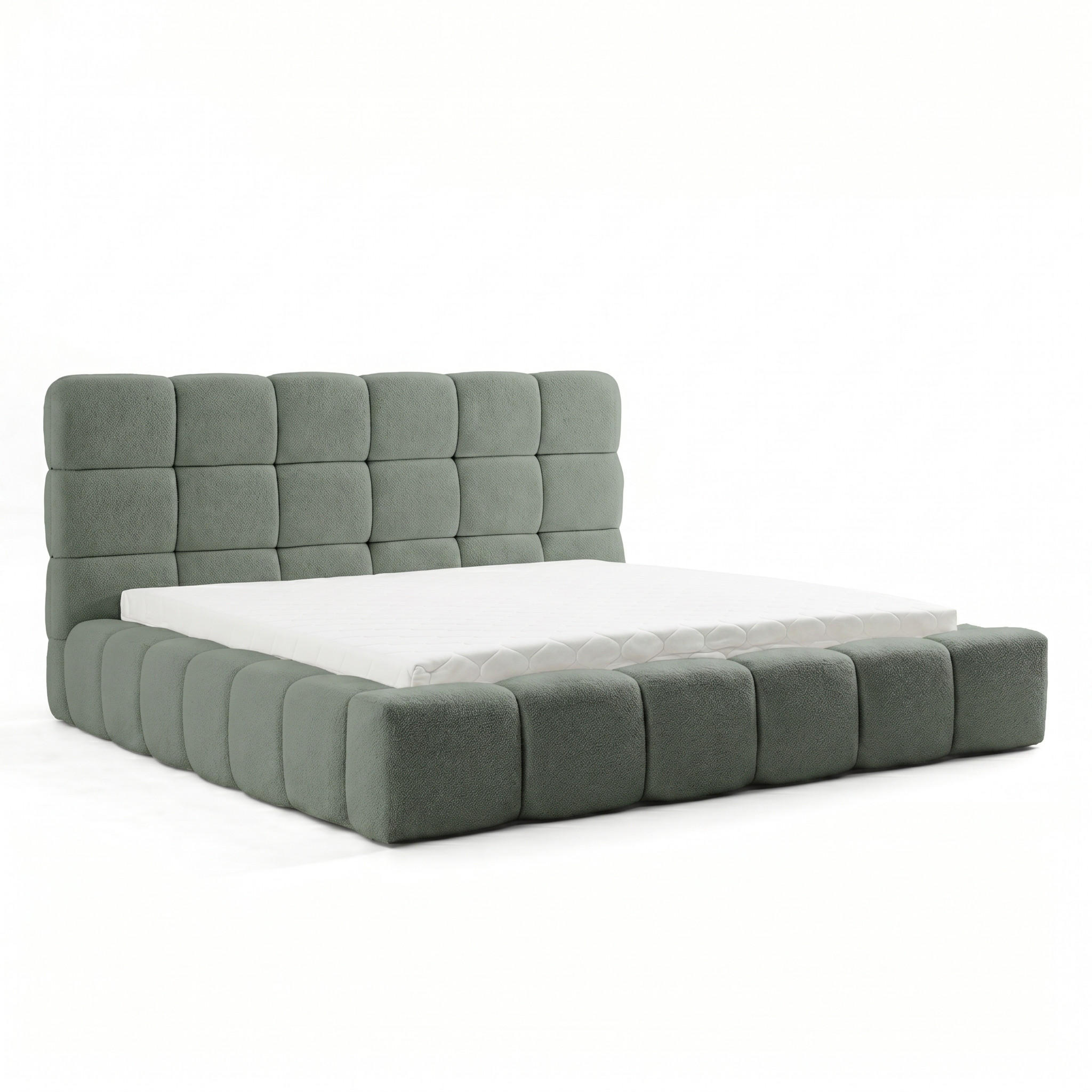 POLSTERBETT AMITY MAXI 180x200 cm in Mintgrün, gepolstertes Kopfteil, Lattenrost, Bettkasten, Bouclé-Stoff - Naturfarben/Mintgrün, Holz/Textil (180/200cm) - Muffo
