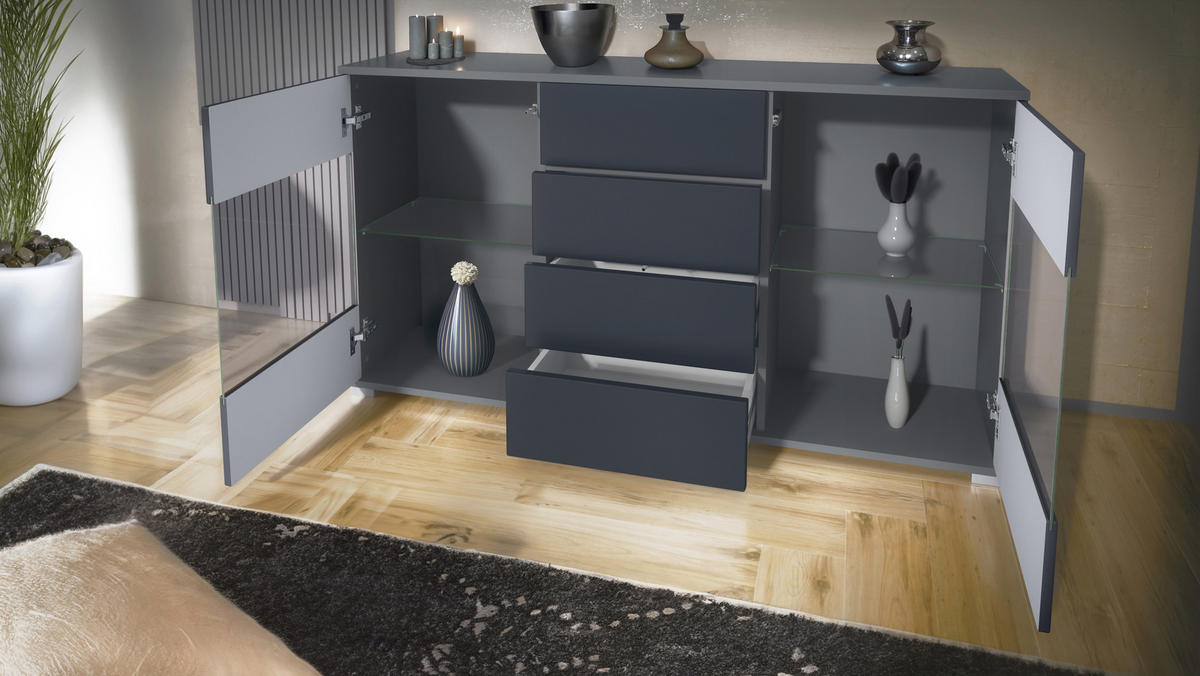 SIDEBOARD Bari Creme Hochglanz - Creme, Holzwerkstoff (138.5/75.5/35cm) - Vladon