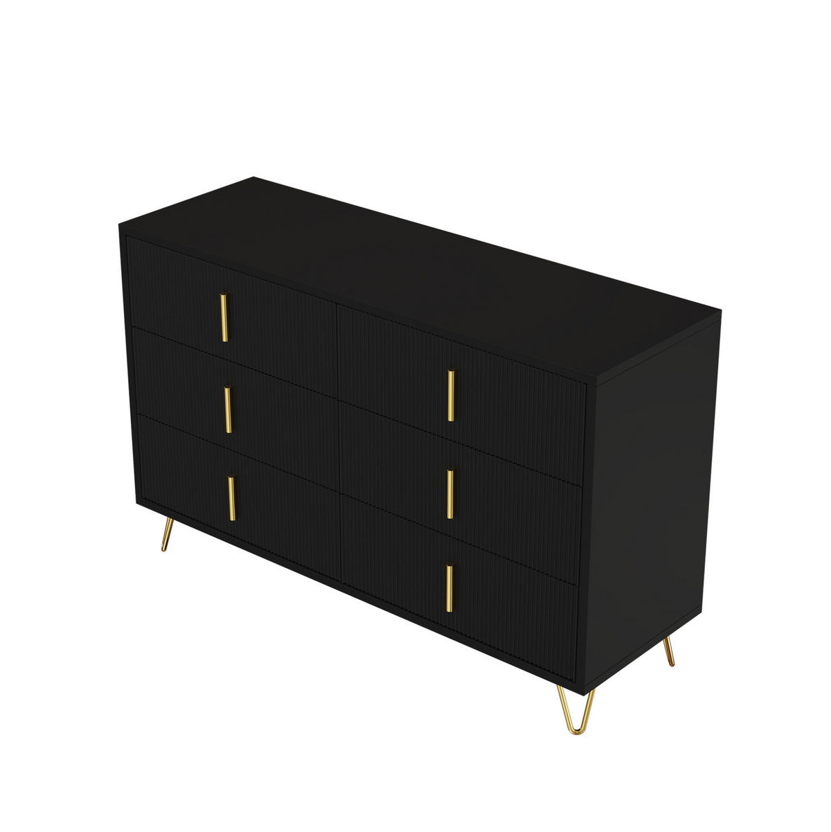SIDEBOARD 120/40/77 cm Schwarz/Gold aus Spanplatte mit 6 Schubladen - Schwarz, Holzwerkstoff (120/77/40cm) - OKWISH