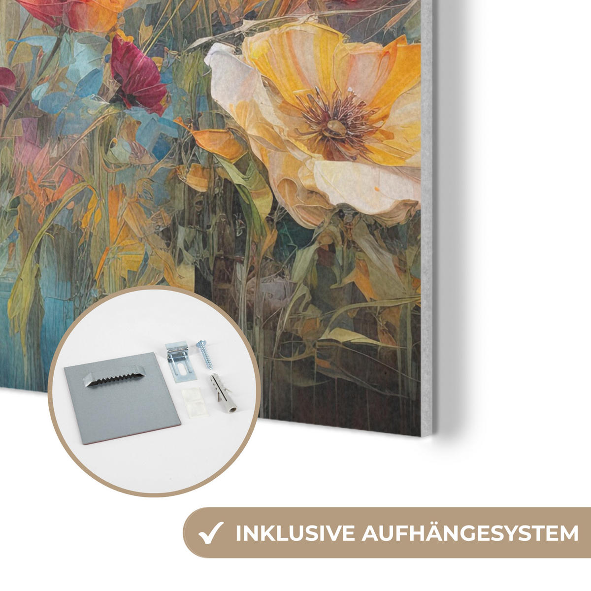 AKUSTIKPANEEL Blumen - Aquarell - Kunst - Botanisch - Natur 90x90 cm - Orange, Textil (90/0.9/90cm) - MuchoWow