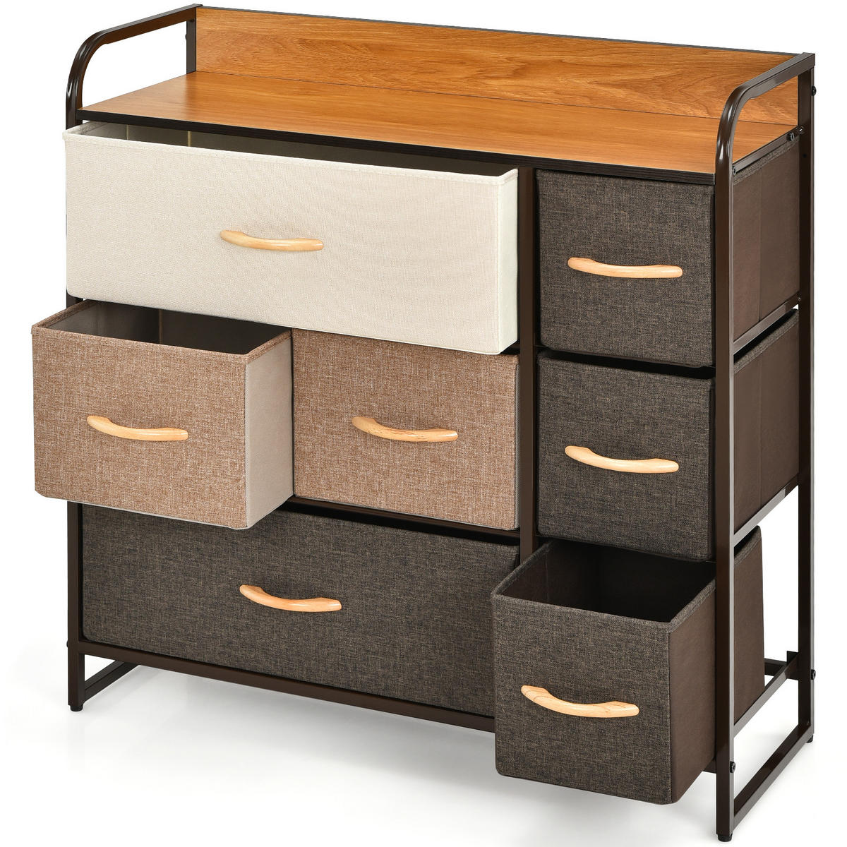 KOMMODE mit 7 Schubladen Braun - Braun, Holz (29/79/80cm) - COSTWAY