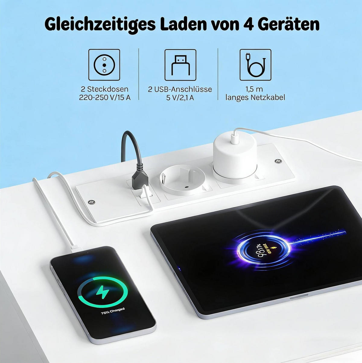 NACHTTISCH-SET 40/35/55 cm in Weiß mit LED-Beleuchtung und USB-Anschlüssen - Weiß, Holzwerkstoff (35/55/40cm) - Flora Grace