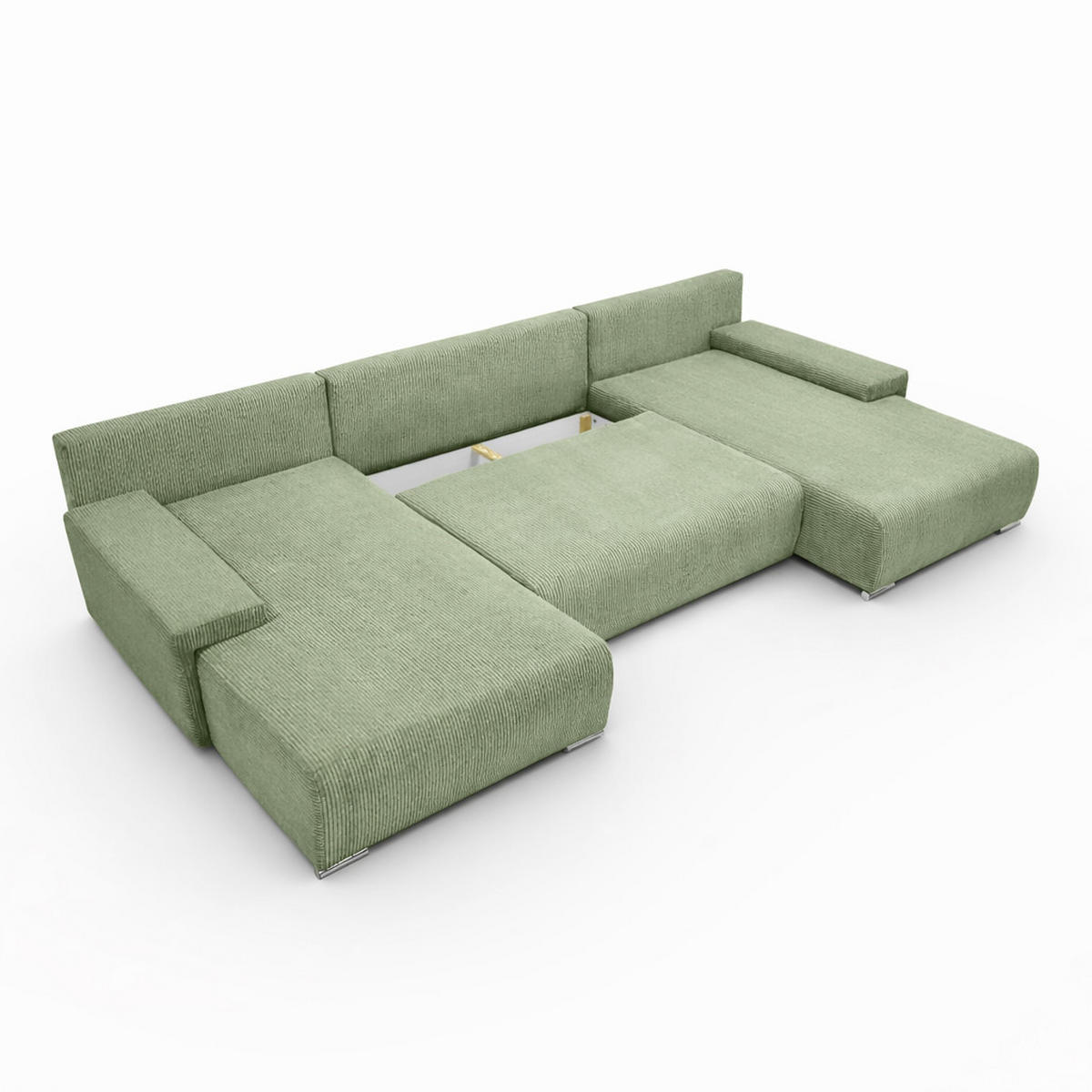 ECKSOFA U-Form Livorno Schlaffunktion Cord-Stoff Hellgrün - Chromfarben/Schwarz, Holz/Kunststoff (348/93/188cm) - Kaiser Möbel