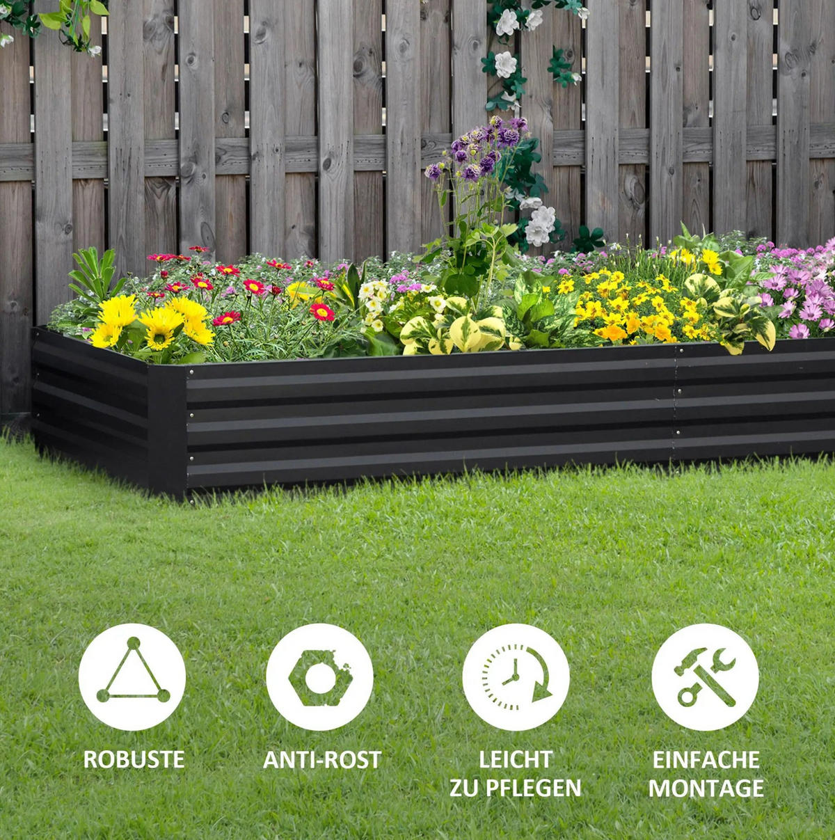 BLUMENKASTEN aus Stahl 241x90,5x30 cm Grau mit offenem Boden - Grau, Metall (90.5/30/241cm) - Modfu