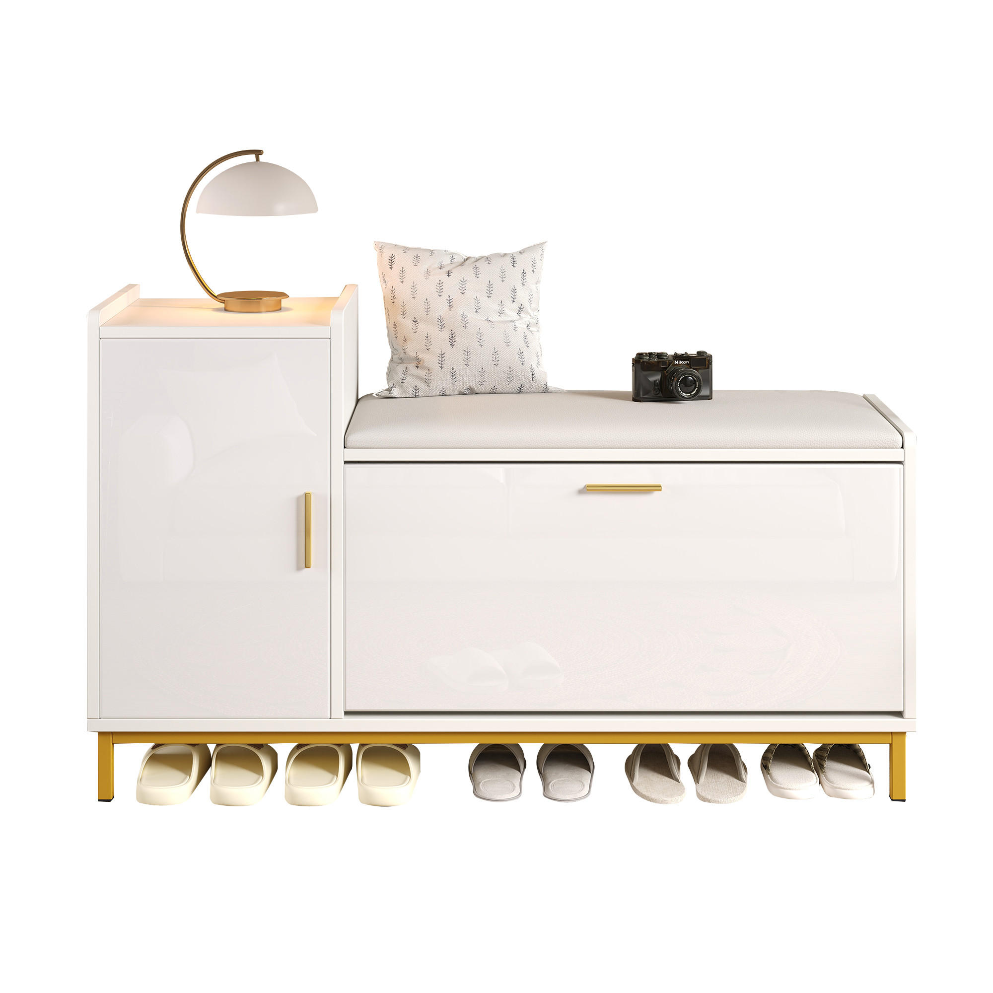 SCHUHSCHRANK mit 2 Fächern und Metallfüßen 100/38/68 cm - Goldfarben/Weiß, Holzwerkstoff/Metall (100/68/38cm) - EVRYAE