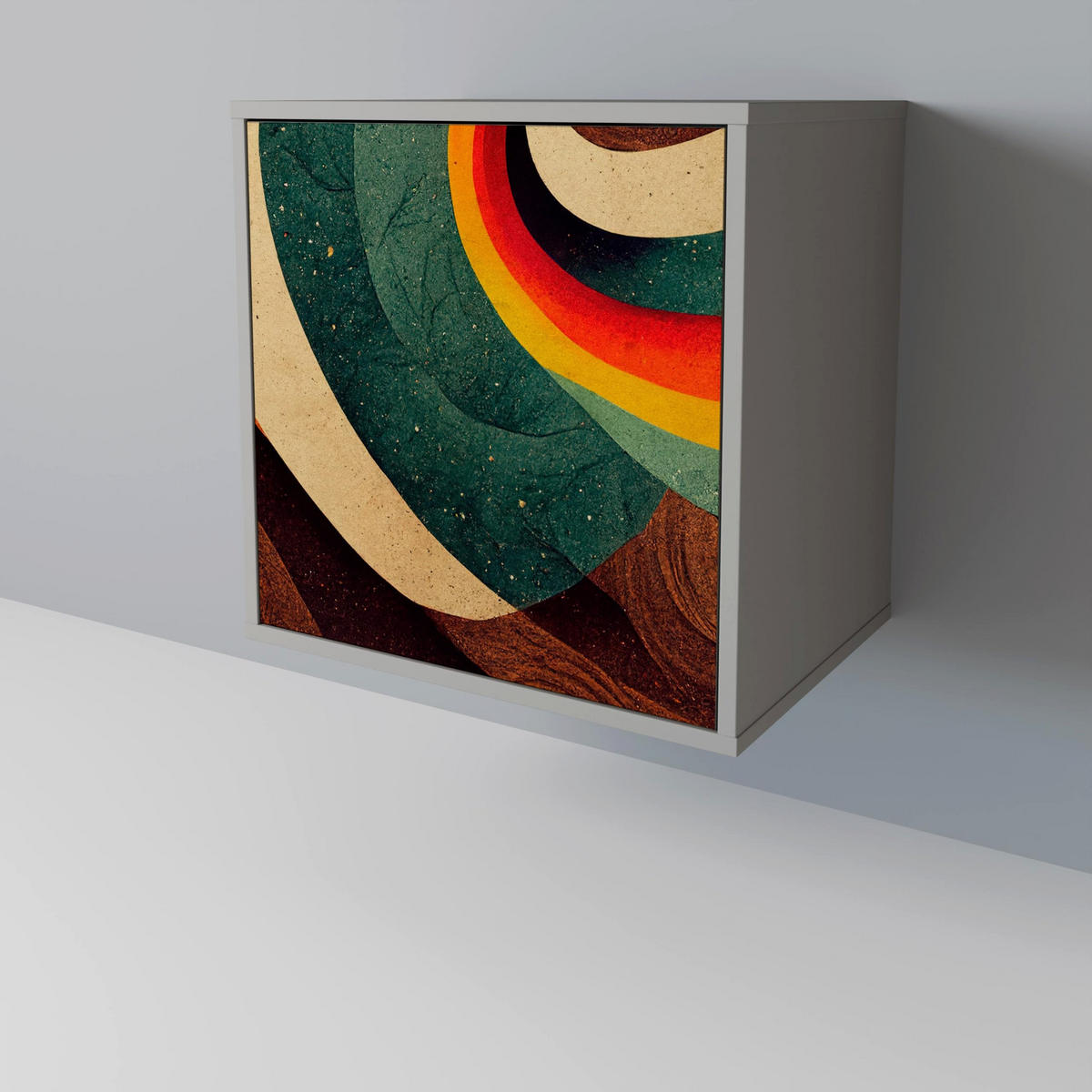 SIDEBOARD COLORFUL STRANDS, Grau, 57,5x42x75,5 cm, Goldfarbene Metallfüße - Goldfarben/Multicolor, Holzwerkstoff/Metall (57.5/75.5/42cm) - SpaceRebels