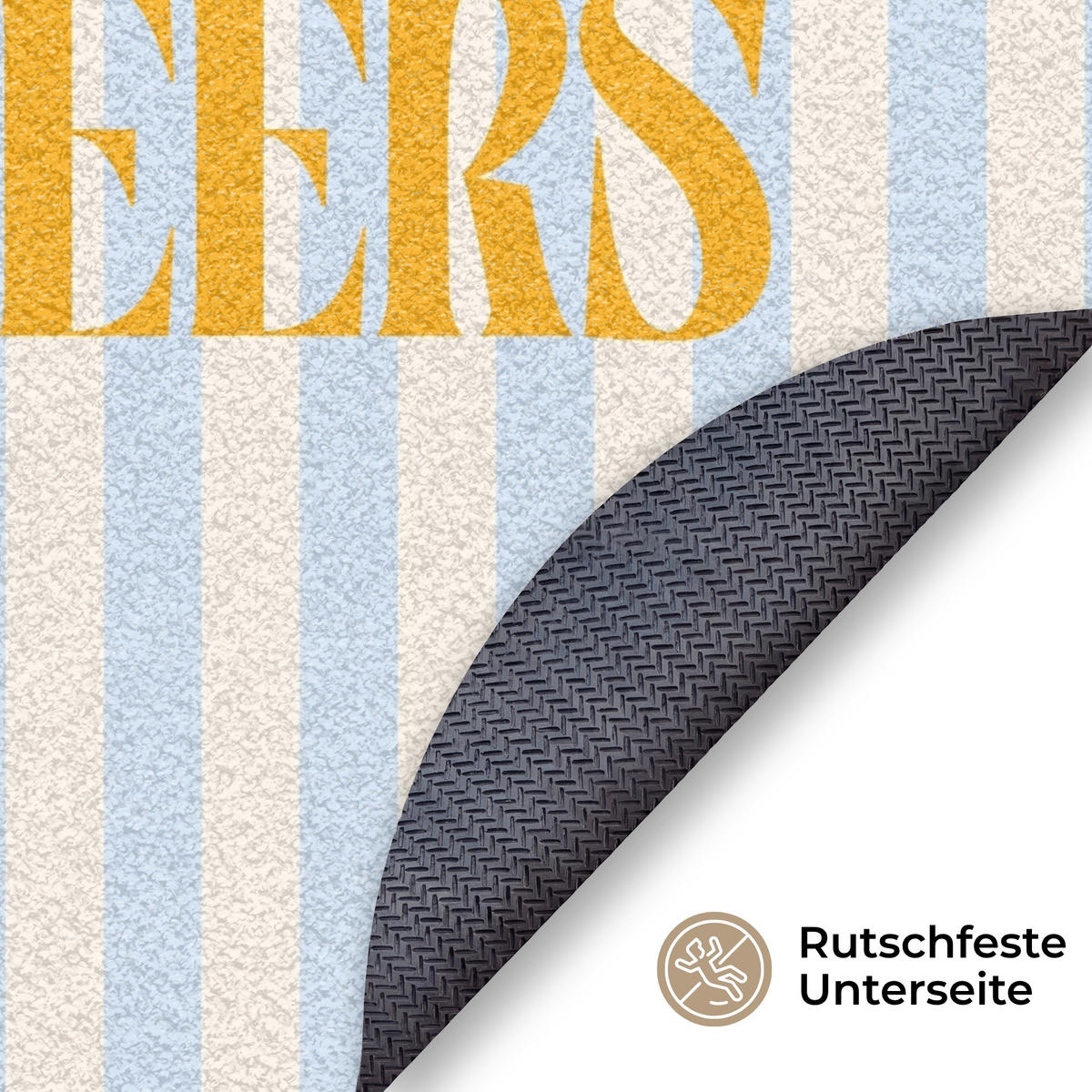 FUSSMATTE Orange – Blau – Streifen – Cheers 120x120 cm - Hellblau, Kunststoff (120/0.4cm) - MuchoWow