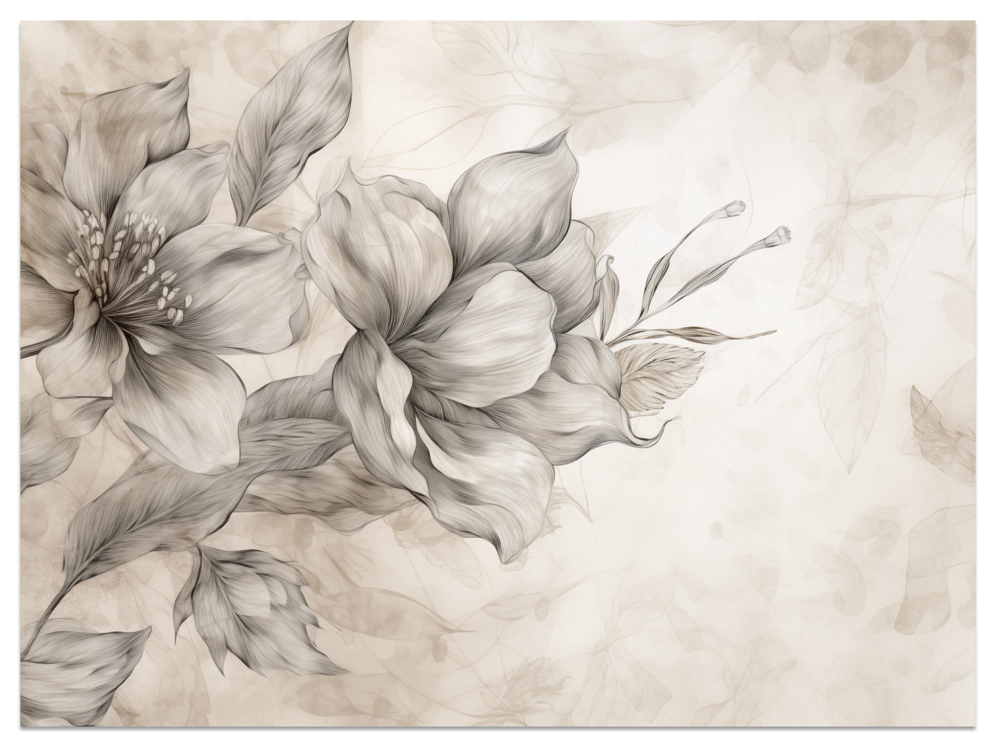 FOTOTAPETE für Wohnzimmer Abstrakt Blume Pflanzen 300x210 - Beige/Braun, Papier (300/210cm) - Muralo