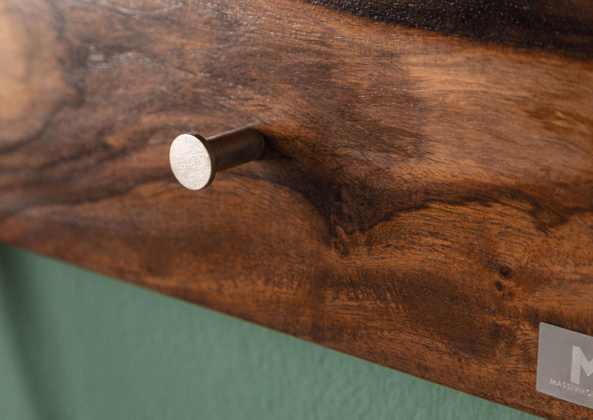 WANDGARDEROBE Sheesham 115x23x35 walnuss gewachst TORONTO #272 - Dunkelbraun, Holz (115/35/23cm) - Massivmoebel24