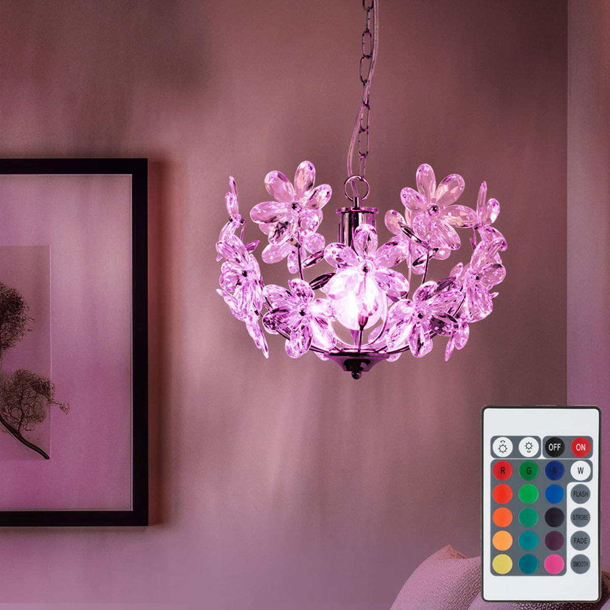 LED HÄNGELEUCHTE Chrom Klar Blüten Design - Klar, Metall (34/34/87cm) - Globo Lighting
