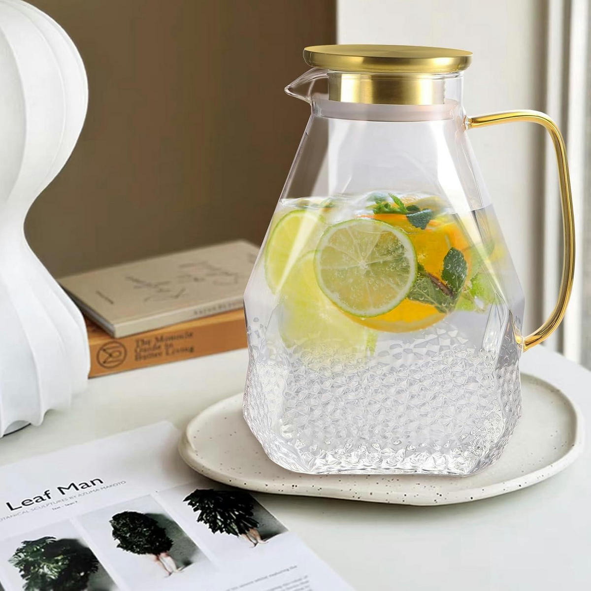 GLASKARAFFE 1.8L mit Edelstahl Deckel für Kühlschranktür - Transparent, Glas (8/8cm)